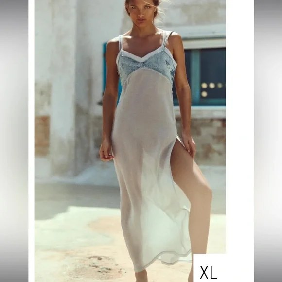 Zara sheer midi dress with denim - Picture 1 of 2